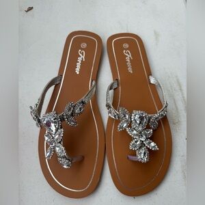 Forever 21 Silver Brown Sandals with Embellishments